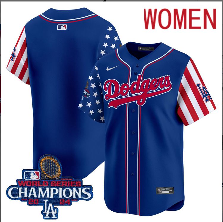 Women  MLB Los Angeles Dodgers blank American Style blue 2024 World Series Champions  Limited Jersey->women mlb jersey->Women Jersey